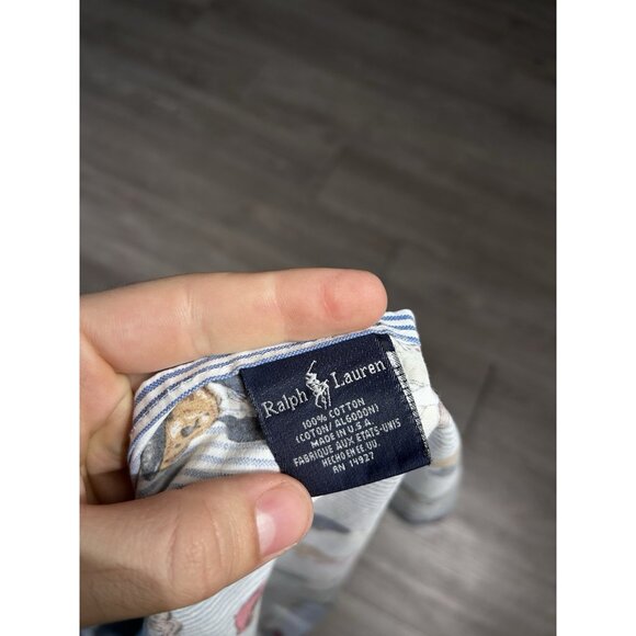 VTG Ralph Lauren Polo Teddy Bear University Striped Twin Flat Sheet 63"X95 - Picture 7 of 7